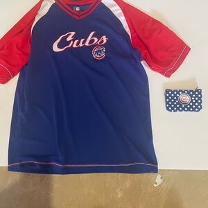 Cubs Woman Size large Red and Blue Baseball Shirt and Coin Purse